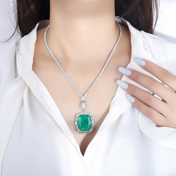 Vintage Emerald Pendant Necklace Chain for Women Party Jewelry
