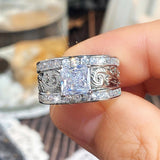 Princess Square Sapphire Ring Women Wedding Jewelry