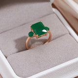 Natural Dark Green Emerald Ring Women 585 Rose Gold Bridal Jewelry