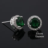 Classic Green Emerald Stud Earrings Round For Women Jewelry