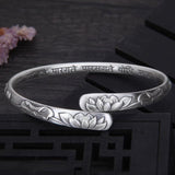 Lotus Flower Cuff Bracelet Vintage Silver For Women Jewelry