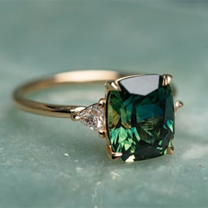 Vintage Square Emerald Ring for Women Gold Inlaid Green Zircon Wedding Jewelry