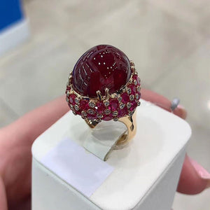 Luxury Oval Ruby Ring 585 Rose Gold for Women Wedding Jewelry