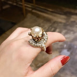 Vintage Baroque Pearl Ring Gold for Women Girls Party Jewelry