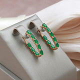 Green Natural Emerald Earrings Women 585 Rose Gold Bride Wedding Gift Jewelry