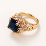 Square Blue Sapphire Ring Gold Women Wedding Vintage Jewelry