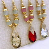 Red Rhinestone Gold Jewelry Set Water Drop Pendant For Women Jewelry