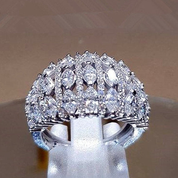 Wide Band Full Bling Ring for Women Iced Out Wedding Jewelry