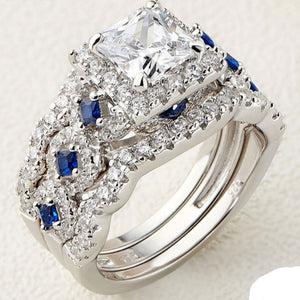 2.6Ct Cut White Blue Sapphire Ring Set  Wedding for Women Jewelry