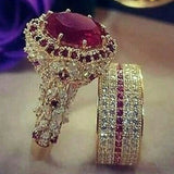 1.52CT Red Gemstone Ring Set Gold Women Bridal Jewellery