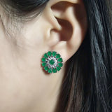 Luxury Green Flower Stud Earings For Women Bridal Jewelry