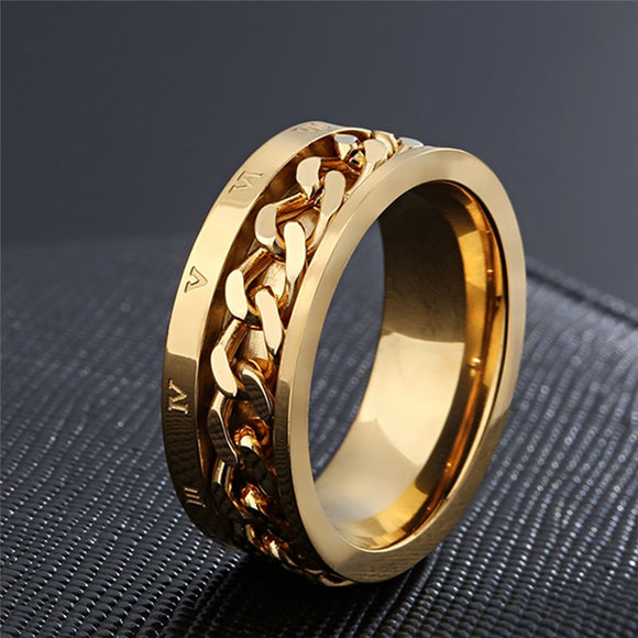 Gold Roman Numeral Ring Spinner Chain Women  Jewelry
