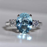 Luxury Blue Sapphire Ring Women Gold Anniversary Party Jewelry