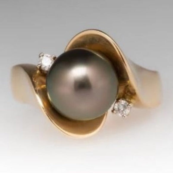 Luxury Black Pearl Ring for Women Party Wedding Jewelry