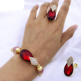 Red Rhinestone Gold Jewelry Set Water Drop Pendant For Women Jewelry