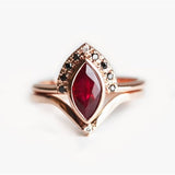 Classic Marquise Red Ruby Rose Gold Ring Set Women Bridal Wedding Jewelry