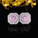 2pcs Cushion Cut Pink Zircon Jewelry Set Ring Stud Earring Engagement For Women