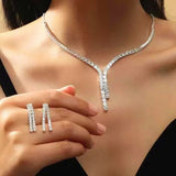 Women White Zircon Necklace Earrings for Wedding Bride Jewelry Sets