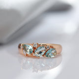 Natural Blue Aquamarine Bride Ring Women 585 Rose Gold Wedding Jewelry