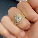 Exquisite 3Pcs Ring Set Wedding 14K Gold Zircon for Women Gift