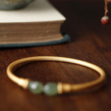 Genuine Hetian Jade Bracelet S925 for Women Retro Gold Jewelry