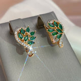 Full Inlaid Natural Zircon Drop Earrings Green For Women 585 Rose Gold Jewelry