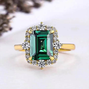 Luxury Square Green Emerald Rings Wedding for Women Jewelry
