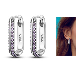 U Shape Purple Amethyst Hoop Earring Silver for Women Anniverssary Jewelry