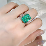  Green Emerald Full Zircon Ring For Women 18K Gold Engagement Jewelry
