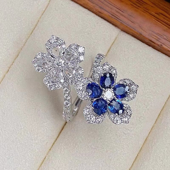 Unique Double Flower Ring for Women Wedding Silver Jewelry