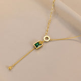 Square Emerald Pendant Necklace D Letter For Women Jewelry