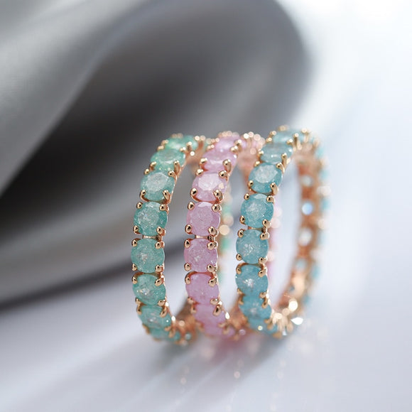 Emerald Round Cut Zircon Ring for Women 585 Rose Gold Wedding Jewelry