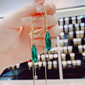 Green Tassel Earrings Drop Water Women Weddig Jewelry