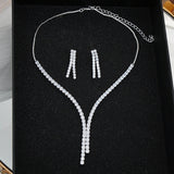 Women White Zircon Necklace Earrings for Wedding Bride Jewelry Sets