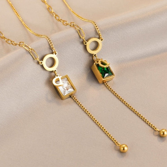 Square Emerald Pendant Necklace D Letter For Women Jewelry