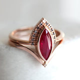Classic Marquise Red Ruby Rose Gold Ring Set Women Bridal Wedding Jewelry