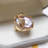 Natural Freshwater Baroque Ring Pearl 18K Gold Women Jewelry
