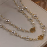 Double Layer Pearl Necklace For Women Rose Flower Women Wedding Jewelry