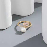 Tulip Flower Pearl Ring For Women Wedding Jewelry Gift