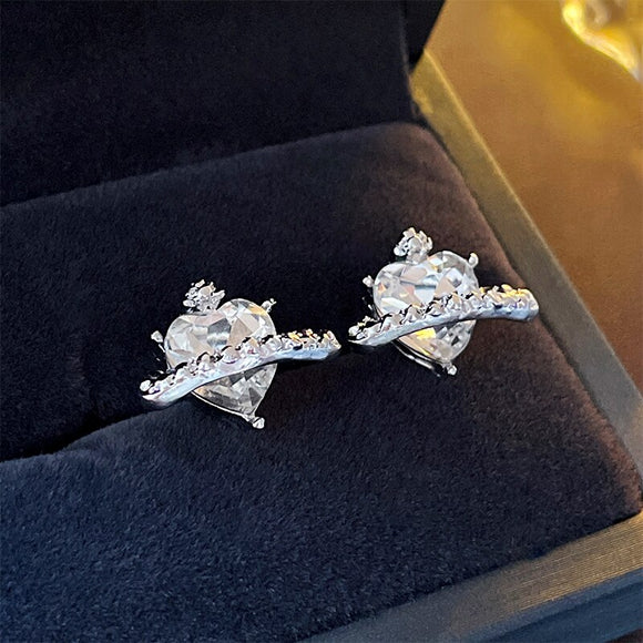 Women Heart Stud Earrings Silver Party Wedding  Jewelry