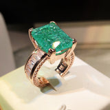  Green Emerald Full Zircon Ring For Women 18K Gold Engagement Jewelry