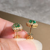 Eternity Green Emerald Stud Earrings for Women Gold Wedding Jewelry
