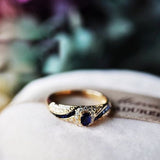 Luxury Blue Sapphire Ring Woman Gold Anniversary Birthday Party Jewelry