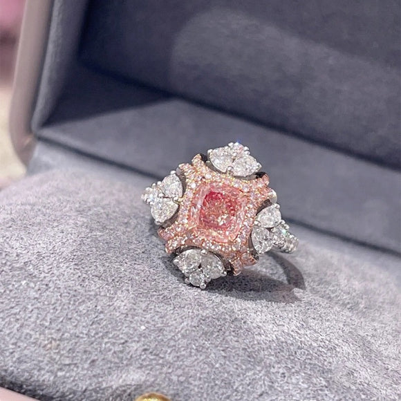 Square Pink Sapphire Ring Wedding Bridal Women Jewelry