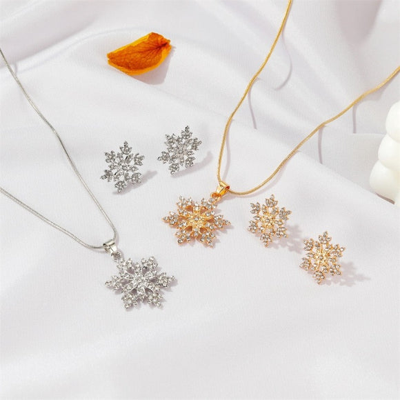Snowflake Zircon Jewelry Set Earrings Necklace jewelry
