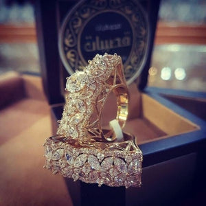 Back Zircon Gemstone Ring Set Gold Women Bridal Jewelry