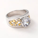 Inlaid Two Tone Hollow Ring Zircon Women Band Anniversary Party Jewelry