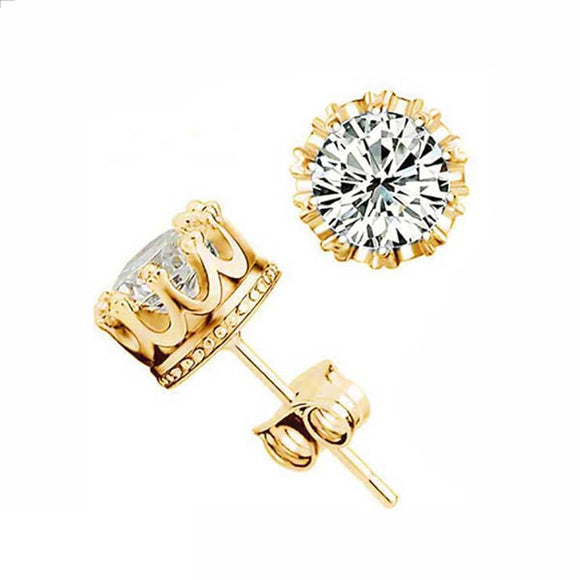 Classic Crown Stud Earrings Women Wedding Gold Jewelry