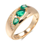 Natural Green Emerald Rose Gold Ring For Women Wedding Jewelry
