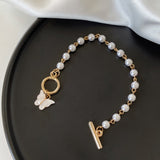 Vintage Butterfly Pearl Pendant Bracelet Birthday Gift Jewelry